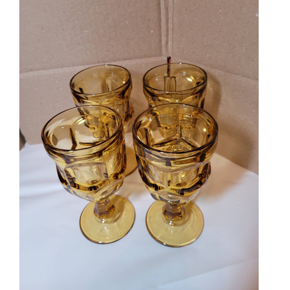 Set of 4 Vintage Amber Glasses